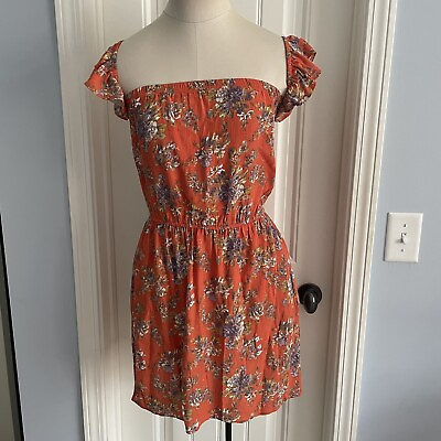 New AMERICAN EAGLE Size XS Orange Floral Dress Sundress Off Shoulder Pockets NWT $19.99
