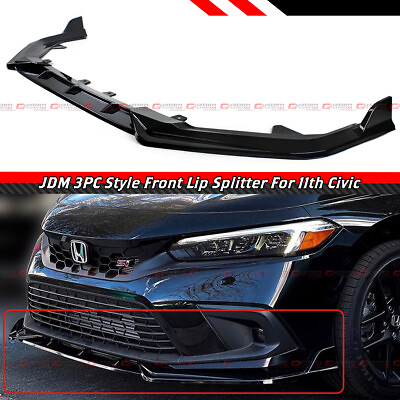 #ad For 2022 2024 Honda Civic LX EX Si JDM 3pc Gloss Black Front Bumper Lip Splitter