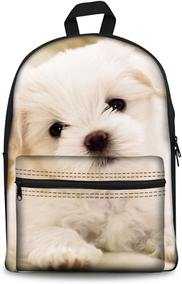 #ad FOR U DESIGNS Kids Travel School Backpack Shoulder Bag for Girls White Puppy
