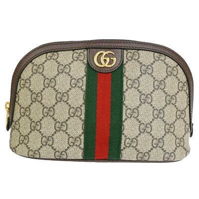#ad GUCCI Ophidia GG Pattern Cosmetic Pouch Supreme Leather Brown Gold Italy 88RJ376