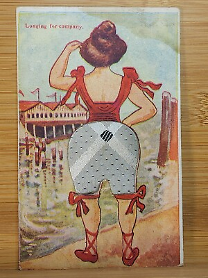 #ad #ad 1910s Pincushion WOMAN ON BEACH Fabric Bathing Suit RISQUE Longing for Company