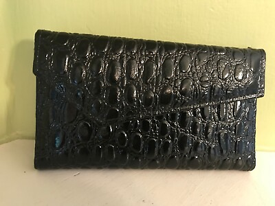 #ad Black embossed leather women snap closure organize bifold clutch wallet