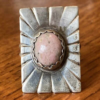 #ad Monster Pink Rhodonite Signed Don 83 Southwestern Ring Size 8.25 Sterling Silver