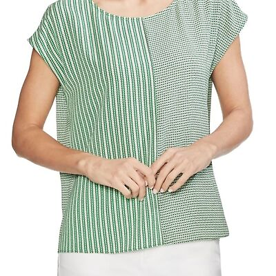 #ad VINCE CAMUTO Women’s Green Linear Mix Print Top XS Business Casual Office Work