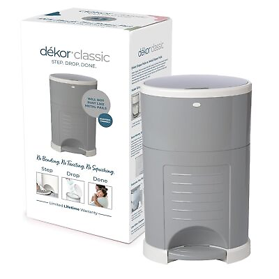 #ad Diaper Dekor Classic Hands Free Diaper Pail Gray Easiest to Use Just Step