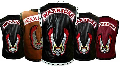 #ad Mens Motorcycle Club Biker Black Leather The Warrior Vest Waistcoat AUS