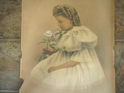#ad Hand colored ? Antique Portrait Girl Toddler Unframed 1880#x27;s ? Victorian 16x19