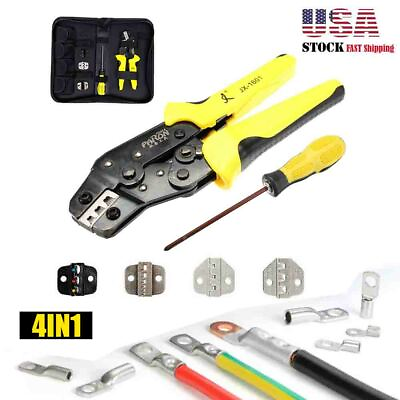 #ad 4IN1 Wire Crimper Plier Terminal Connector Ratcheting Tool Kit For Electricity