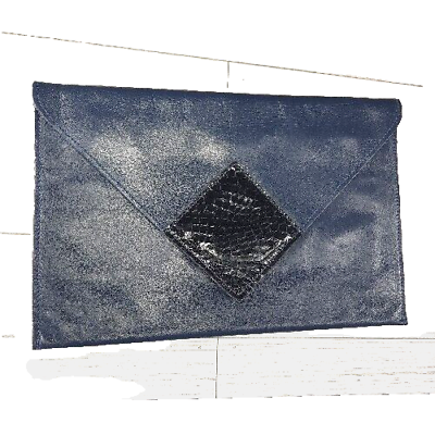 #ad Vintage David Mehler Dame Leather Envelope Clutch Purse Snakeskin Blue