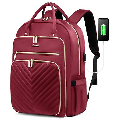 #ad LOVEVOOK Laptop Backpack Women26L Large Capacity Work 15.6 inch Wine Red