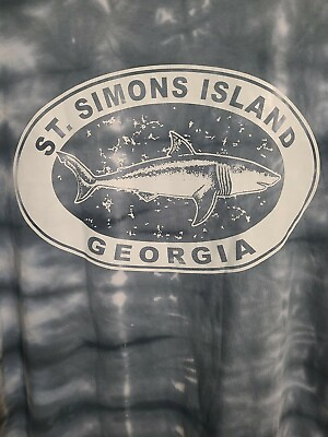 #ad St Simons Island Georgia Xl Mens Black TieDyed Graphic Logo Tshirt Shark