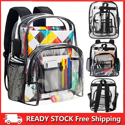 #ad Clear See Through Backpack Transparent Bookbag Heavy Duty for School Security US