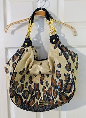 #ad Betsey Johnson Sequin Animal Print Hobo Handbag Purse Large Animal Print Bling