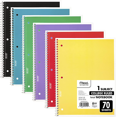 #ad Spiral Notebook 6 Pack 1 Subject College Ruled Paper 7 1 2quot; x 10 1 2 Inch