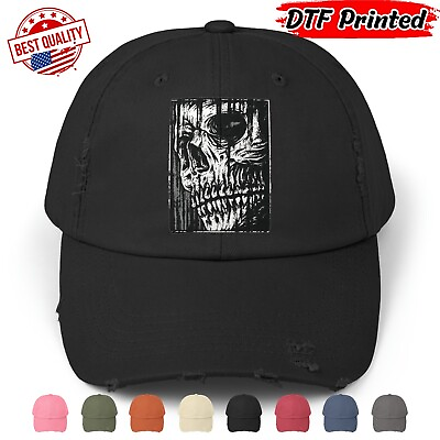 #ad Vintage Retro Skull Distressed Cap Hat 100% Cotton Classic Rock