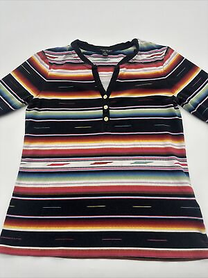 #ad Lauren Ralph Lauren T Shirt Women Medium Henley Striped Buttons…#5085