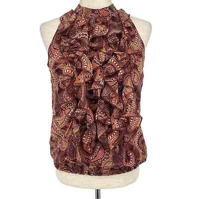 #ad MOSSIMO Red Paisley Ruffle Front Sleeveless Blouse Size XS Business Casual