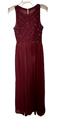 #ad Adrianna Papell Burgundy Sequin Embellished Evening Gown Size 2