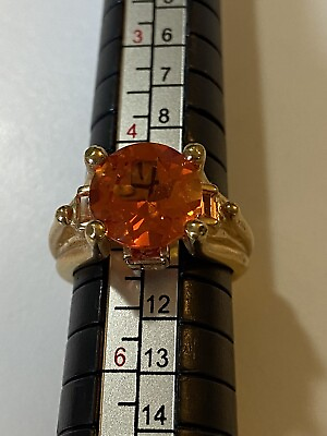 #ad Beautiful Sterling Silver 925 Size 5 Ring Orange Gemstone #317