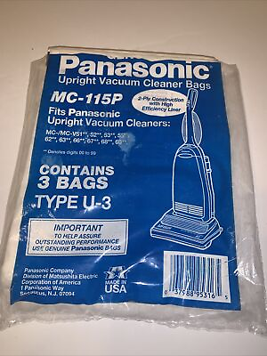 #ad MC 115P Upright Vacuum Bags 2 Piece Pack Type U 3 Genuine Panasonic OPEN BOX G