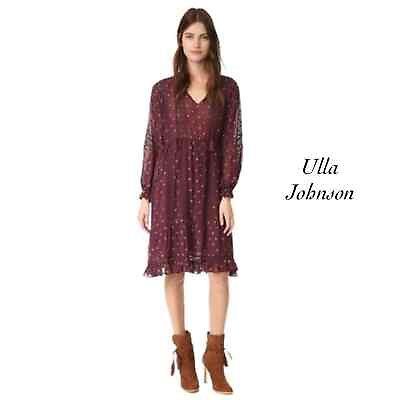 #ad Ulla Johnson Myna Wine Lace Sheer Tassel Ruffle Floral Dress NWT Size 4