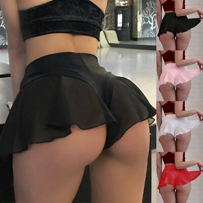 #ad Womens Sexy Micro Mini Skirt Short High Waist Strechy Swing Ruffles Party Shorts