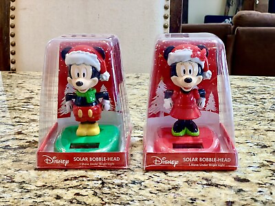 #ad Disney Solar Bobblehead Mickey Minnie Mouse Pack of 2 NEW Christmas HTF Set