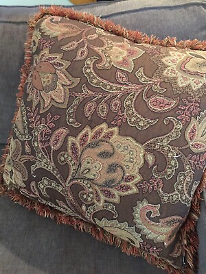 #ad Pair of Walter E Smithe Designer Tapestry Feather 22” Euro Square Pillows