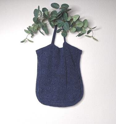 #ad Crochet Purse Boho Indigo BLUE Woven Tote Bag Handbag Summer Beach Bag