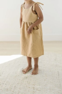 #ad Baby Toddler Girl Linen Dress Tie Straps Mustard 18 24months