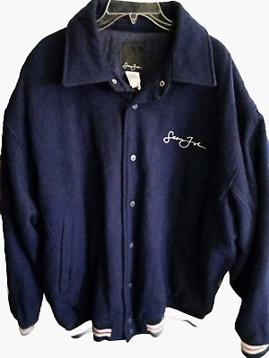 #ad Vintage Sean John Mens Jacket Wool Size 2XL Navy Blue Winter Wool Nylon Varsity