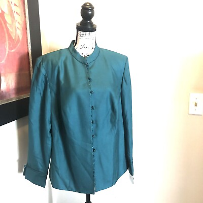 #ad Adrianna Papell Woman Jacket 16W Teal Green Beaded formal NWT Silk Wool