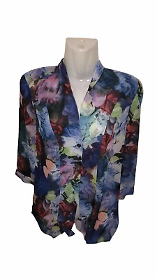#ad Wayne By Wayne Cooper Floral Button Tunic Blouse Size 8 3 4 Sleeve high low hem