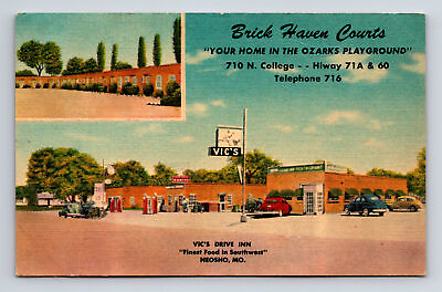 #ad Vic#x27;s Drive Inn Restaurant Brick Haven Courts Motel Neosho Missouri MO Postcard