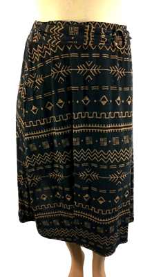 #ad Robert Louis black tribal print spandex stretch pull on skirt XL