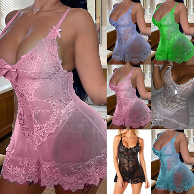 #ad Sexy Womens Lace Lingerie G String Thong Nightdress Babydoll Nightwear Sleepwear