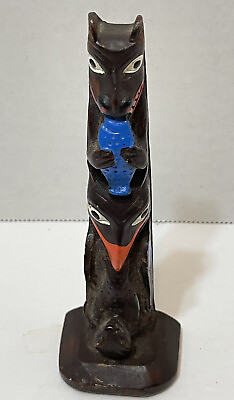 #ad Vintage Authentic Alaska Craft Resin Totem Pole Figurine 5.25 inches