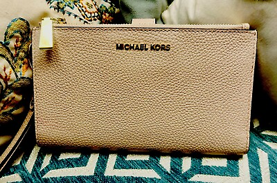 #ad Michael Kors MK Jet Set Travel Double Zip Phone Wristlet Wallet Powder Blush