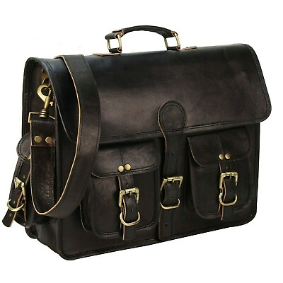 Vintage Black Leather Messenger Briefcase Travel Laptop Shoulder Bag For Men $69.99