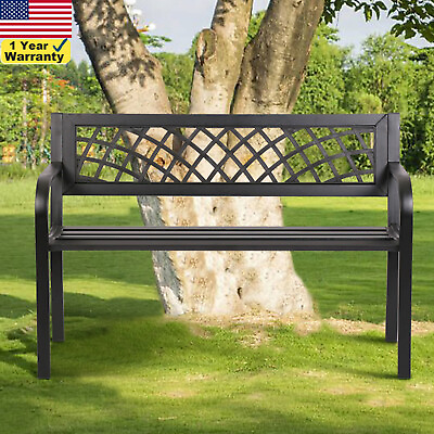 #ad Metal Garden Bench Patio Bench Outdoor Porch Park Bench Cast Iron Sturdy Steel