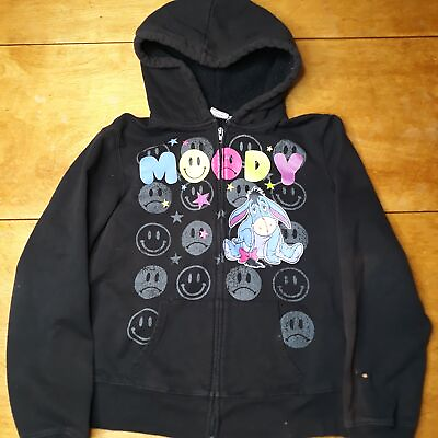 #ad DISNEY EEYORE Sweatshirt Moody Junior 11 13 Hood Zip Up Warm Emojis READ