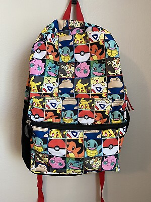 #ad Pokemon Pikachu Multi Character Checkered Backpack with 2 Compartments