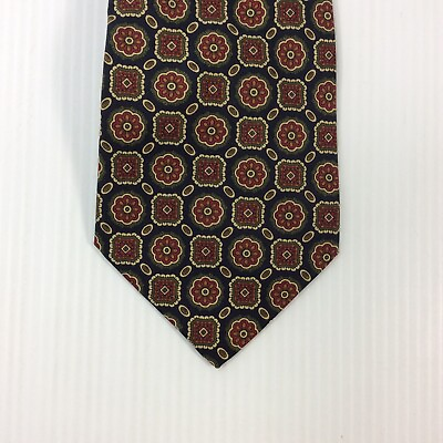 #ad Roundtree and Yorke Mens Tie 3.75 in x 59 L Silk Black Burgundy Gold Olive