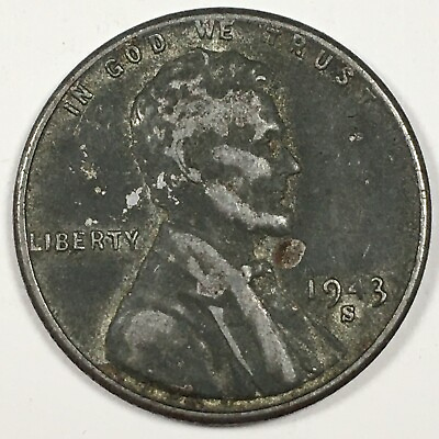 #ad 1943 S Lincoln Wheat quot;Steelquot; Cent Penny Fine F KM#132a WC43SF