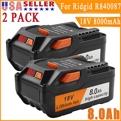 #ad NEW 2PACK 8.0Ah For Ridgid 18V Battery LED Lithium R840087 R840085 Power Tool US