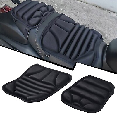 #ad 2Pcs Motorcycle For Seat Cushion Set Gel Cover Pad Universal Pressure Relief