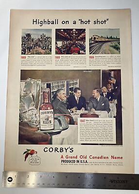 #ad VINTAGE 1947 Print Ad Corby#x27;s Whiskey Telechron Electric Clock 10 x 13.5quot;