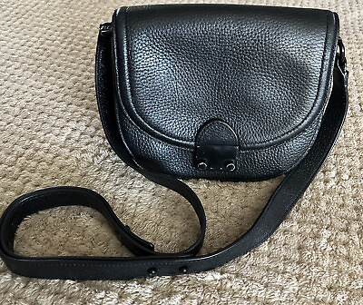 #ad Loeffler Randall Black Mini Pebble Leather Saddle Crossbody Shoulder Bag