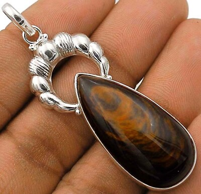 #ad Natural Golden Obsidian Eye 925 Solid Sterling Silver Pendant Jewelry ED3 1