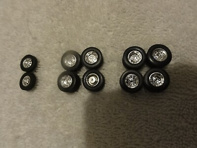 #ad LOT CHROME Wheels FRONT amp; REAR Tires Rims for Tractor Truck 1:87 HO Scale